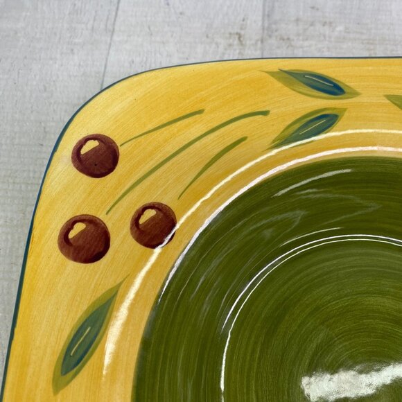 Maxam Sonoma Tuscan Olive Green Center Large Rim Square Ceramic Pasta Bowl Set 2 - Picture 12 of 15